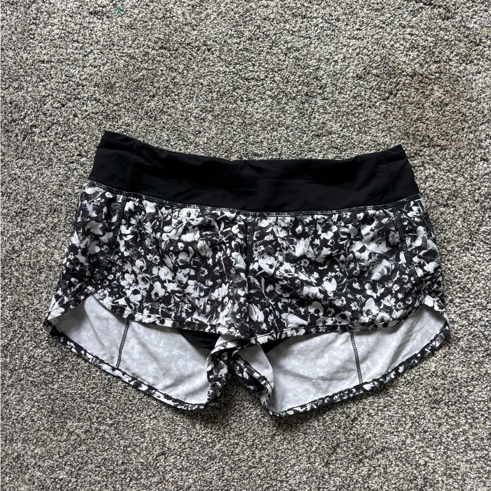 Lululemon Athletica Black and White Athletic Shorts with Splatter Design